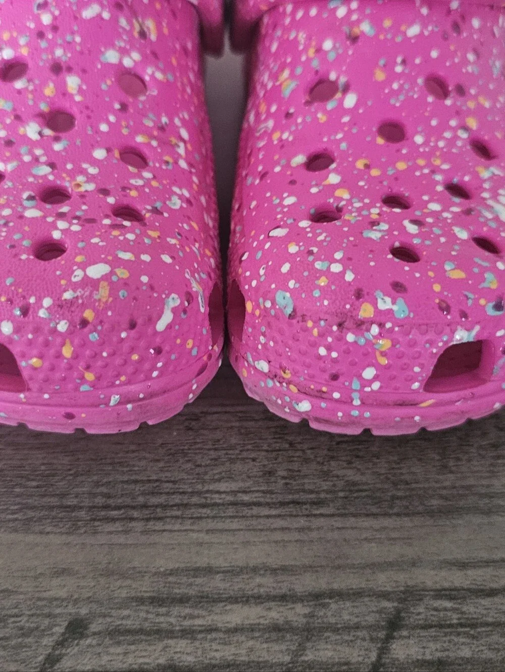 CROCS Kids Pink Paint Splatter Clogs Heart Jewel Toddler Girl C 11